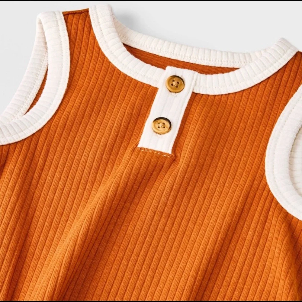 Cat & Jack Baby Unisex Ribbed Henley Bubble Romper - Rust Orange